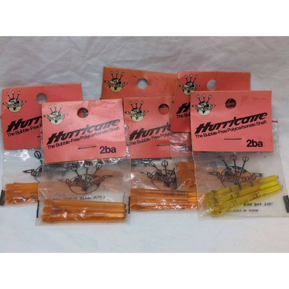 (6) Vintage Dart World Packs Of Hurricane Orange Polycarbonate Shaft